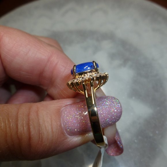 18k Yellow gold EP Lapis Lazuli Swarovski Crystals Designer Dolphin Ore - Picture 11 of 14